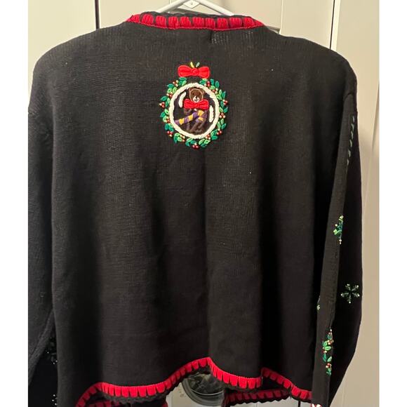 Vintage Christmas Sweater, Cardigan, Beaded, Bears, Busy, Embroidered XL - Picture 2 of 13